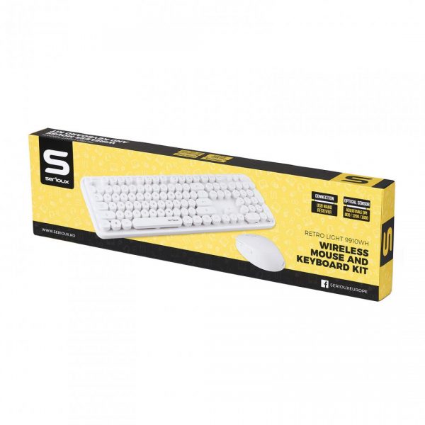Kit tastatura + mouse Serioux Retro light 9910WH, wireless 2.4GHz, - RealShopIT.Ro