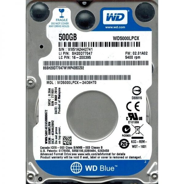 HDD Laptop Western Digital Blue, 500GB, 5400RPM, SATA III - RealShopIT.Ro