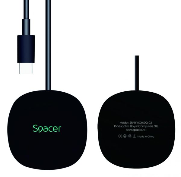 Incarcator wireless Spacer, Quick Charge 15W Qi, conector Type-C, rol - RealShopIT.Ro