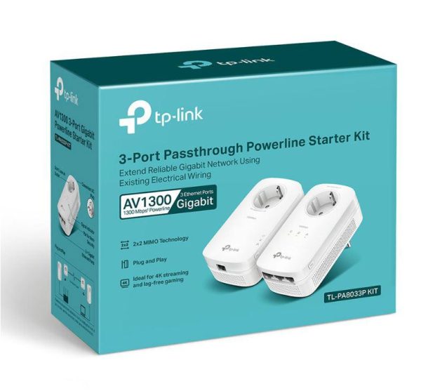 TP-Link Kit Gigabit Powerline Passthrough cu 3 Porturi AV1300, TL- RealShopIT.Ro