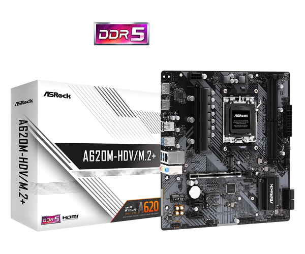 Placa de baza AsRock A620M-HDV/M.2+ AM5, 2x DDR5, 1x HDMI - RealShopIT.Ro