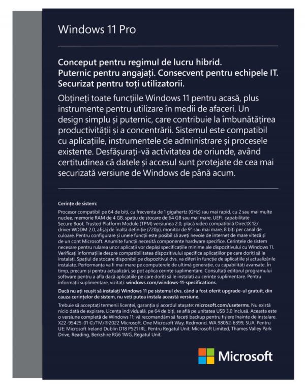 Licenta retail Microsoft Windows 11 Pro 32-bit/64-bit Romanian USB - RealShopIT.Ro