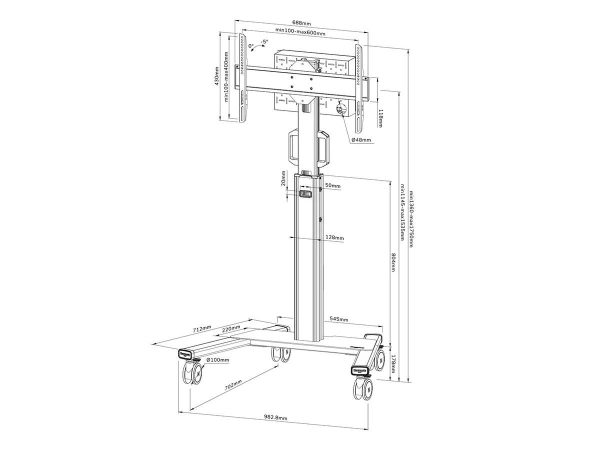 Stand podea mobil Neomounts 37"-75", VESA 100x100~600x400, 70kg, fix, inaltime - RealShopIT.Ro